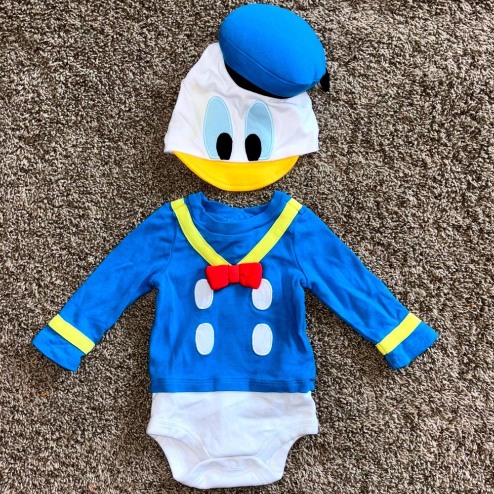 Disney Baby Donald Duck Sailor Bodysuit and Hat Set 3-6M Blue White